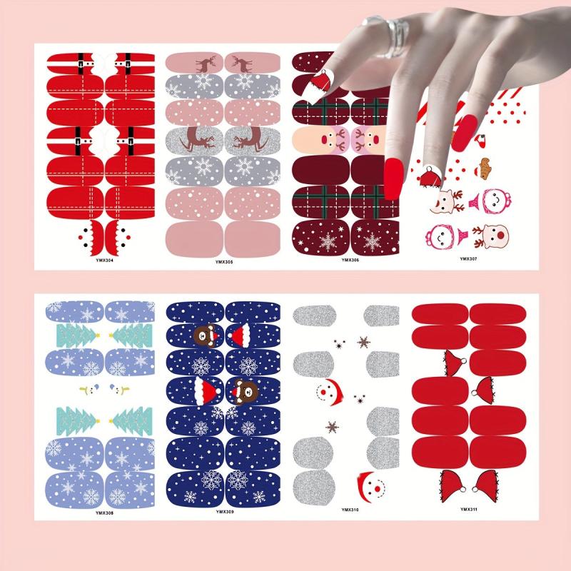 8pcs Christmas Nail Polish Stickers Snowflake Snowman Elk Xmas Parties Gel Nail
