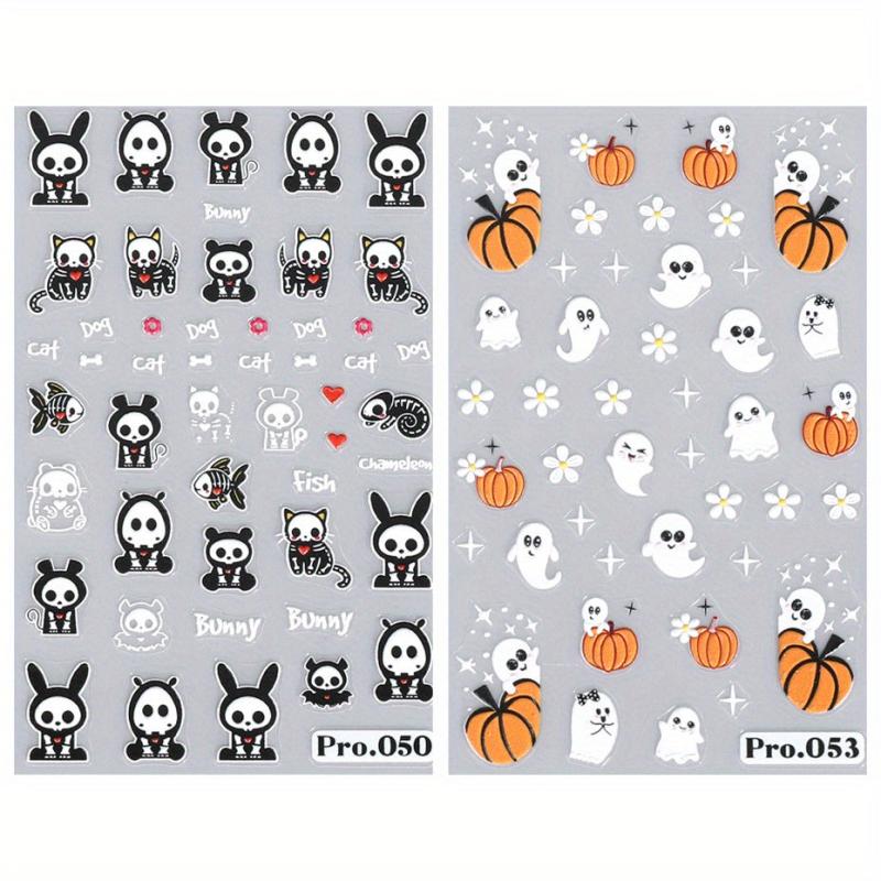 2pcs 5D Halloween Nail Stickers Pumpkin Ghost Skull Nail Art Decals