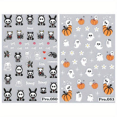 2pcs 5D Halloween Nail Stickers Pumpkin Ghost Skull Nail Art Decals