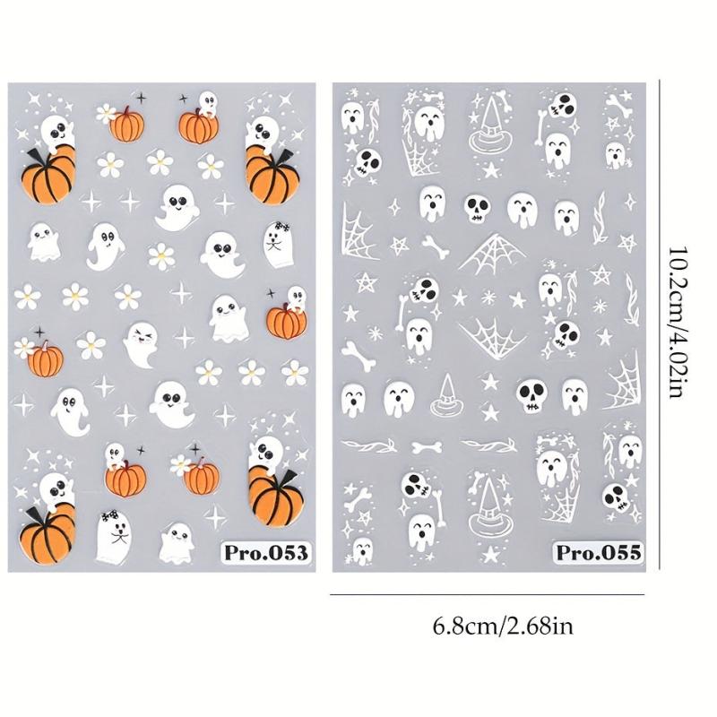 2pcs 5D Halloween Nail Stickers Pumpkin Ghost Skull Nail Art Decals