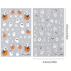 2pcs 5D Halloween Nail Stickers Pumpkin Ghost Skull Nail Art Decals