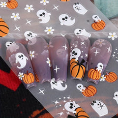 2pcs 5D Halloween Nail Stickers Pumpkin Ghost Skull Nail Art Decals