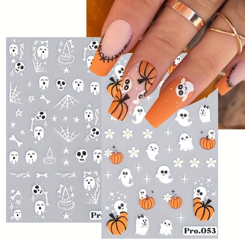 2pcs 5D Halloween Nail Stickers Pumpkin Ghost Skull Nail Art Decals