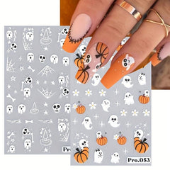 2pcs 5D Halloween Nail Stickers Pumpkin Ghost Skull Nail Art Decals