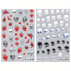 2pcs 5D Halloween Nail Stickers Pumpkin Ghost Skull Nail Art Decals
