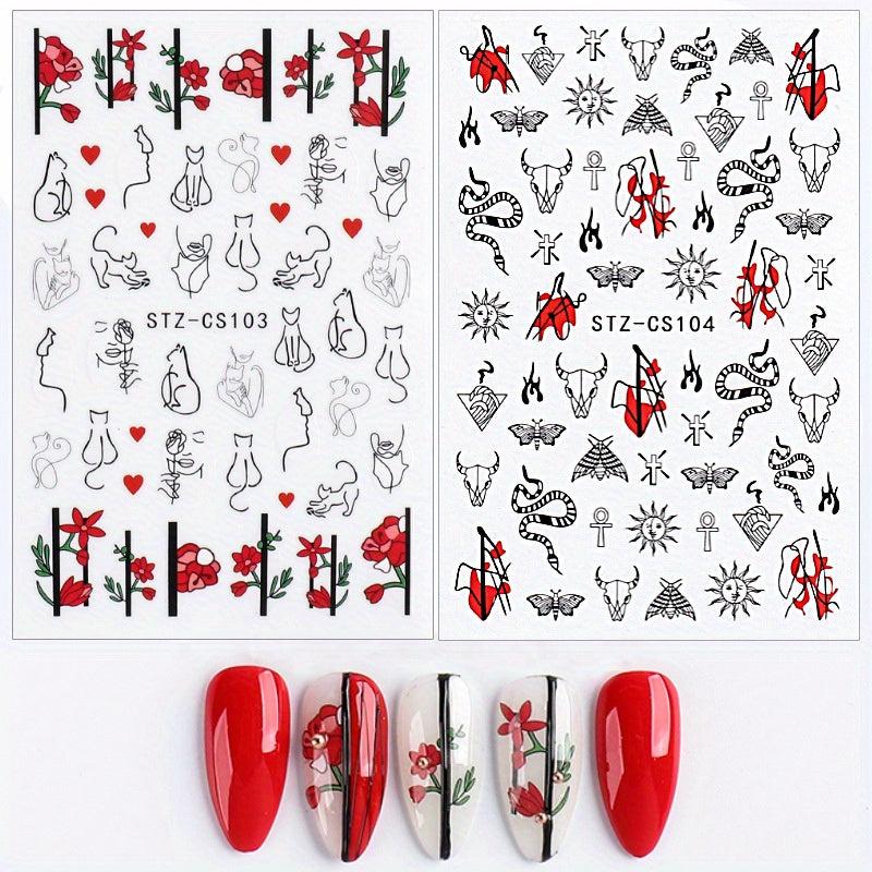Summer Plant Nail Stickers 3D Self Adhesive DIY Nail Decals For Women Girls