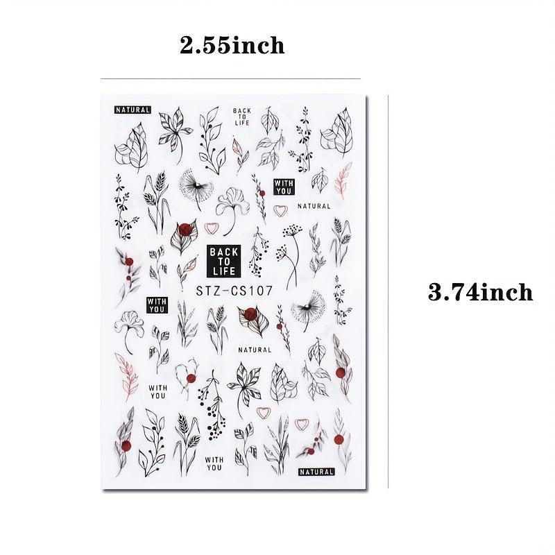 Summer Plant Nail Stickers 3D Self Adhesive DIY Nail Decals For Women Girls