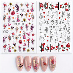 Summer Plant Nail Stickers 3D Self Adhesive DIY Nail Decals For Women Girls