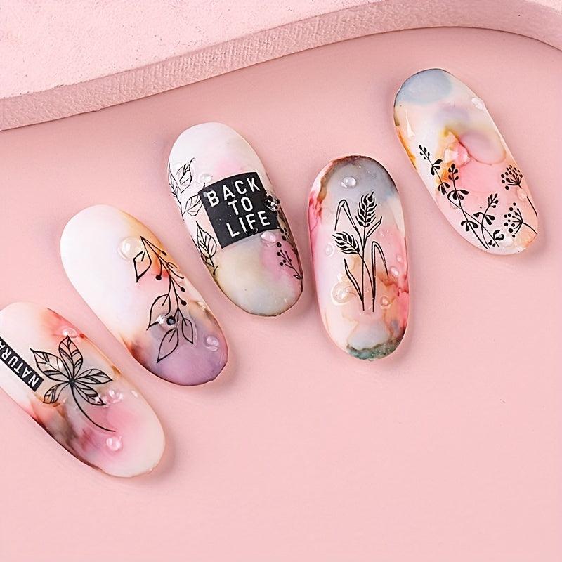 Summer Plant Nail Stickers 3D Self Adhesive DIY Nail Decals For Women Girls