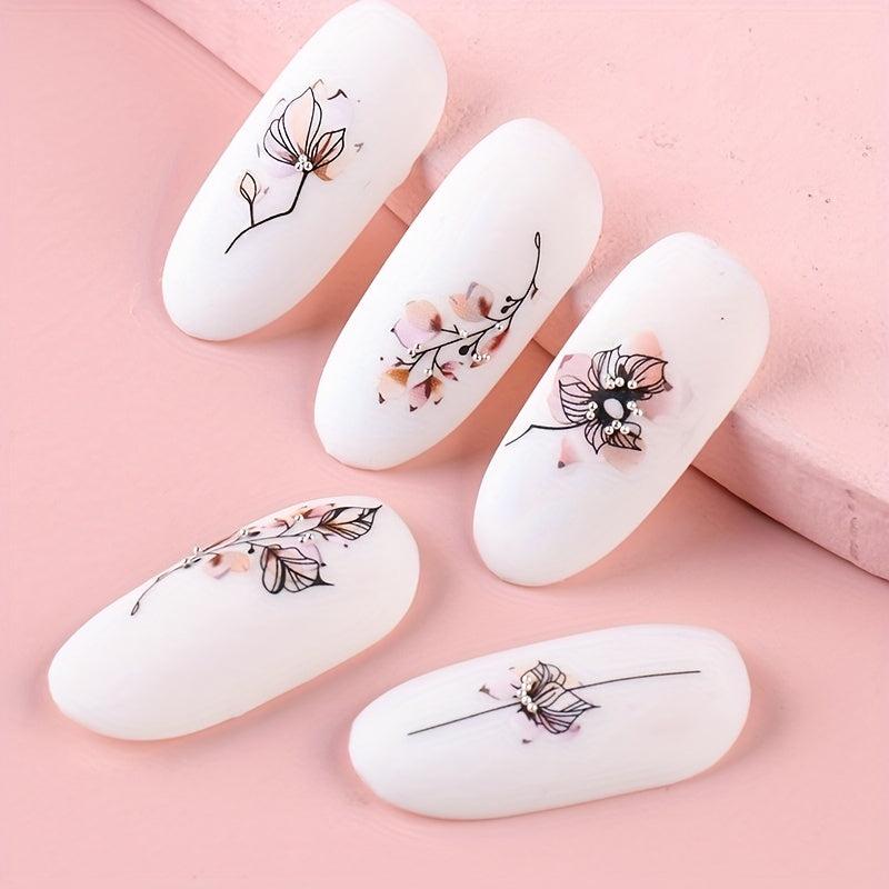 Summer Plant Nail Stickers 3D Self Adhesive DIY Nail Decals For Women Girls