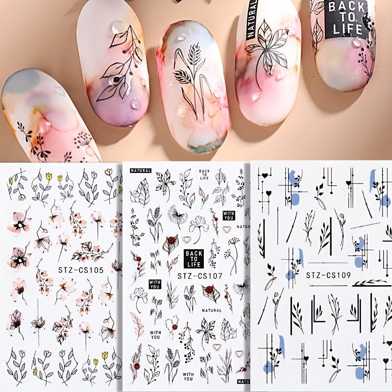 Summer Plant Nail Stickers 3D Self Adhesive DIY Nail Decals For Women Girls