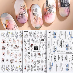 Summer Plant Nail Stickers 3D Self Adhesive DIY Nail Decals For Women Girls