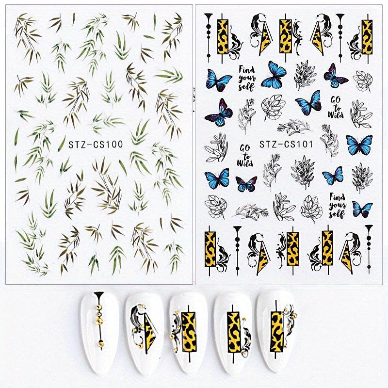 Summer Plant Nail Stickers 3D Self Adhesive DIY Nail Decals For Women Girls
