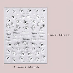 Halloween Nail Art Stickers 5D Embossed Skull Ghost Pumpkin Spider Nail Decals