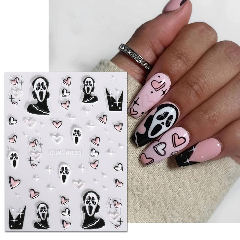 Halloween Nail Art Stickers 5D Embossed Skull Ghost Pumpkin Spider Nail Decals