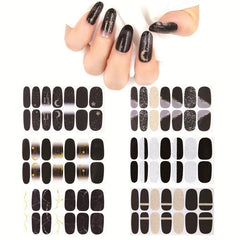 Glittery Nail Polish Stickers Full Wrap Manicure Decal Strips DIY Nail Art Kit