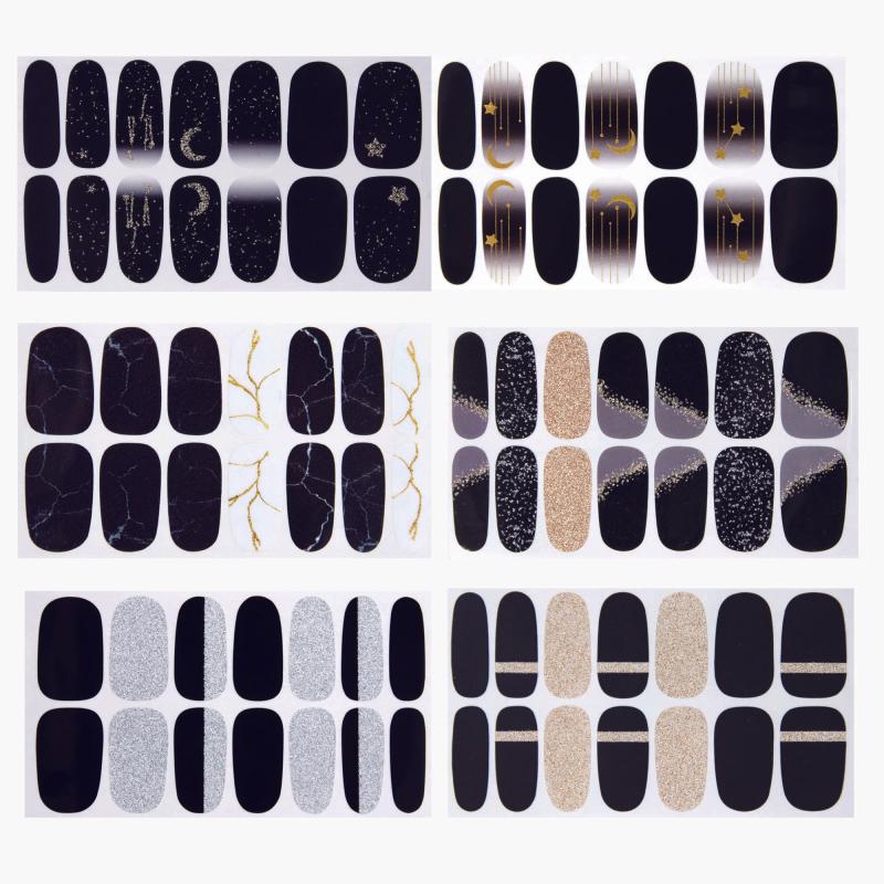 Glittery Nail Polish Stickers Full Wrap Manicure Decal Strips DIY Nail Art Kit