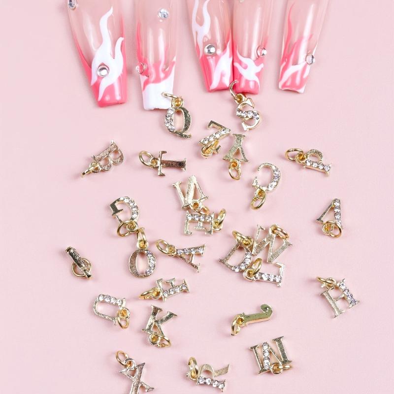 26pcs English Letter Nail Charms Rhinestones DIY Nail Art Accessories