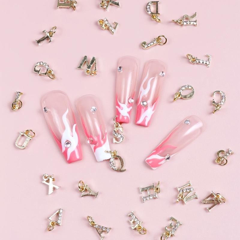 26pcs English Letter Nail Charms Rhinestones DIY Nail Art Accessories