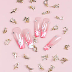 26pcs English Letter Nail Charms Rhinestones DIY Nail Art Accessories