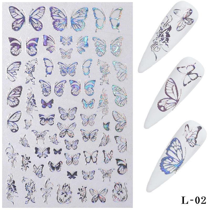Golden Silvery 3D Butterfly Nail Art Stickers Adhesive Sliders DIY