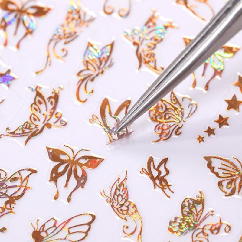 Golden Silvery 3D Butterfly Nail Art Stickers Adhesive Sliders DIY