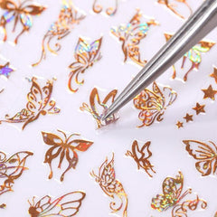 Golden Silvery 3D Butterfly Nail Art Stickers Adhesive Sliders DIY