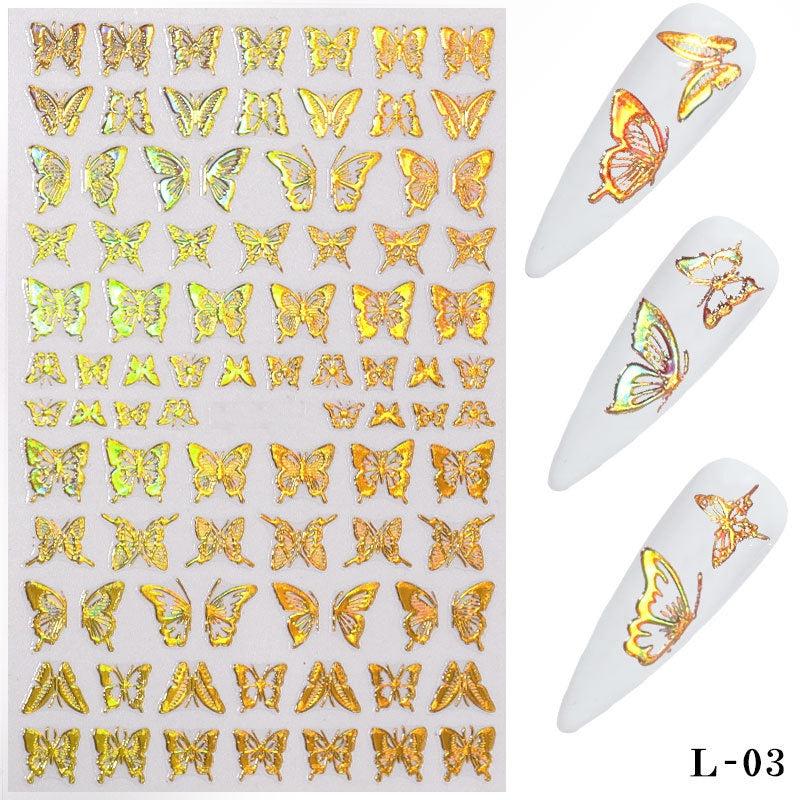Golden Silvery 3D Butterfly Nail Art Stickers Adhesive Sliders DIY