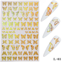 Golden Silvery 3D Butterfly Nail Art Stickers Adhesive Sliders DIY