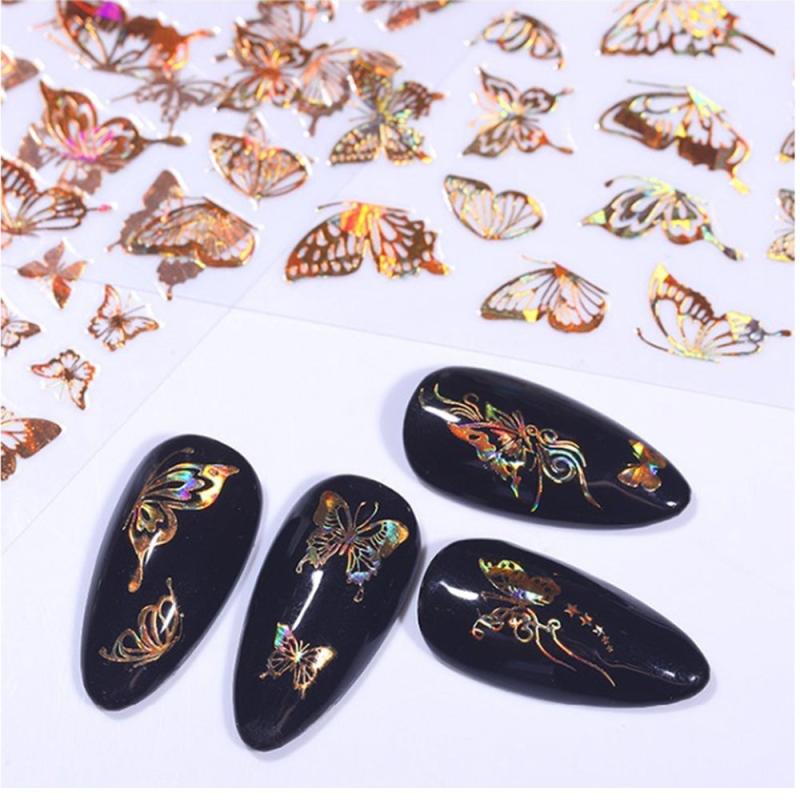Golden Silvery 3D Butterfly Nail Art Stickers Adhesive Sliders DIY