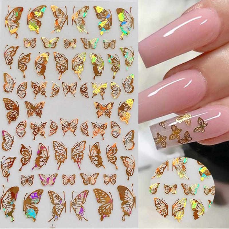 Golden Silvery 3D Butterfly Nail Art Stickers Adhesive Sliders DIY
