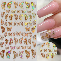 Golden Silvery 3D Butterfly Nail Art Stickers Adhesive Sliders DIY