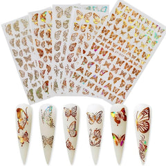 Golden Silvery 3D Butterfly Nail Art Stickers Adhesive Sliders DIY