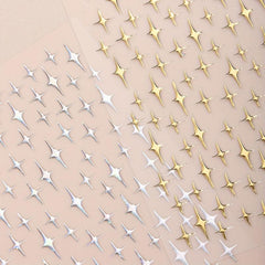 2 Sheets 3D Silver Star Nail Art Stickers Glitter Decals Self Adhesive