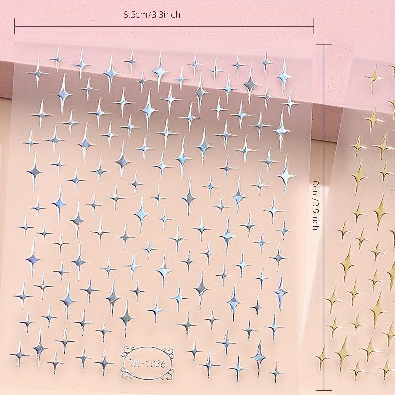 2 Sheets 3D Silver Star Nail Art Stickers Glitter Decals Self Adhesive