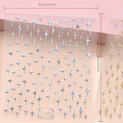 2 Sheets 3D Silver Star Nail Art Stickers Glitter Decals Self Adhesive