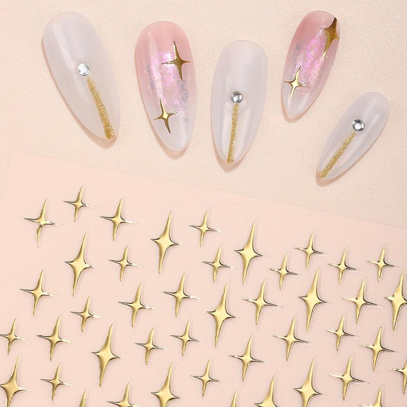 2 Sheets 3D Silver Star Nail Art Stickers Glitter Decals Self Adhesive