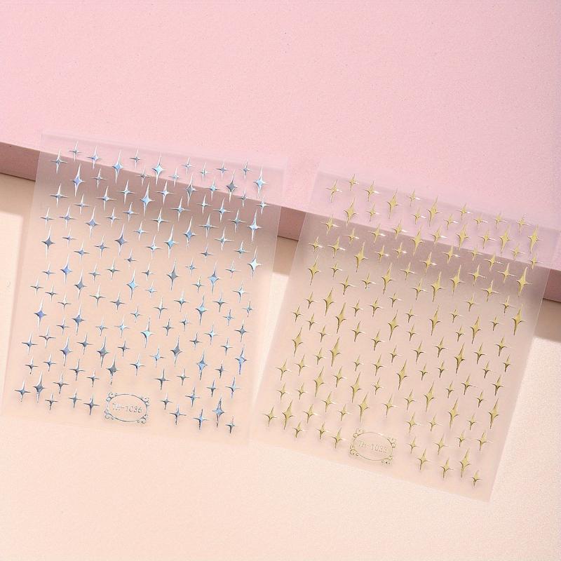 2 Sheets 3D Silver Star Nail Art Stickers Glitter Decals Self Adhesive