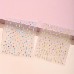 2 Sheets 3D Silver Star Nail Art Stickers Glitter Decals Self Adhesive