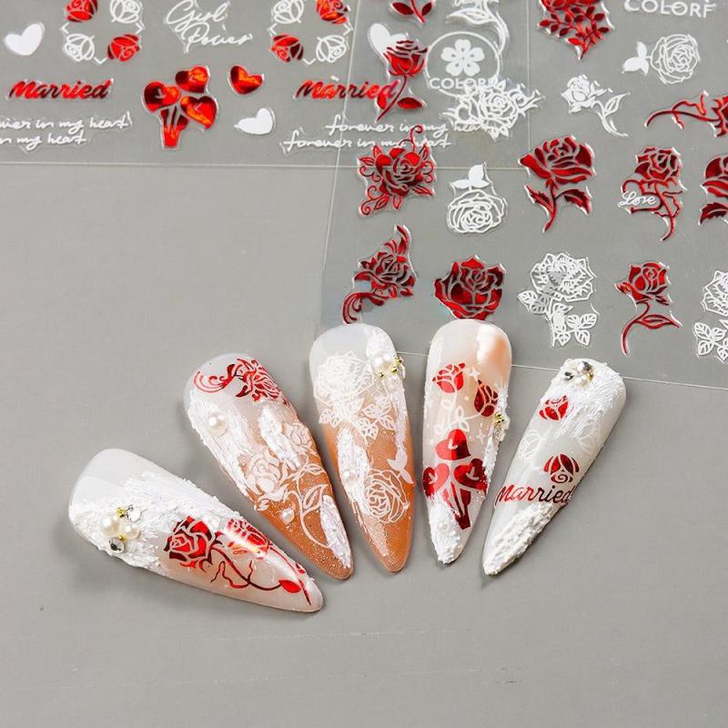 3D Heart & Rose Nail Stickers - Add Glamour to Your Manicure!