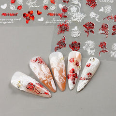 3D Heart & Rose Nail Stickers - Add Glamour to Your Manicure!