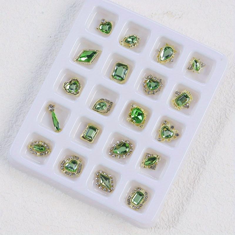 3D Alloy Nail Charms with Rhinestones - DIY Nail Art - Golden Pink Green