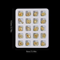 3D Alloy Nail Charms with Rhinestones - DIY Nail Art - Golden Pink Green