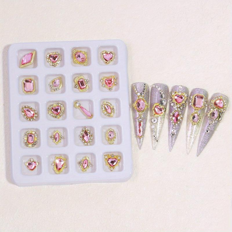 3D Alloy Nail Charms with Rhinestones - DIY Nail Art - Golden Pink Green