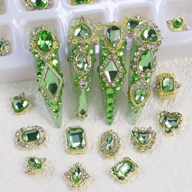 3D Alloy Nail Charms with Rhinestones - DIY Nail Art - Golden Pink Green