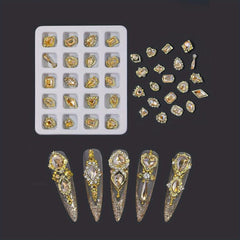 3D Alloy Nail Charms with Rhinestones - DIY Nail Art - Golden Pink Green
