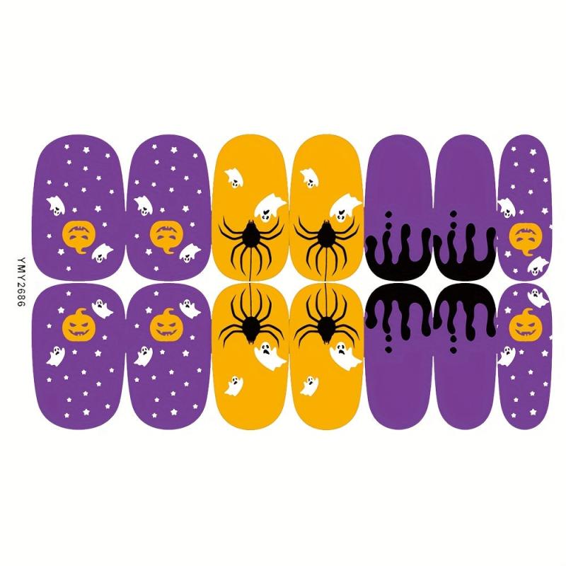 11 Sheets Halloween Nail Wraps Art Stickers Pumpkin Bat Ghost Spider Pattern