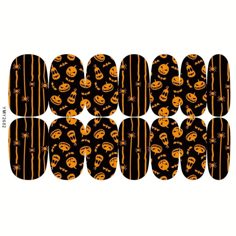 11 Sheets Halloween Nail Wraps Art Stickers Pumpkin Bat Ghost Spider Pattern