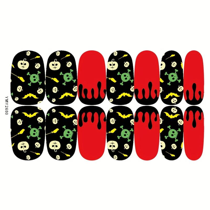 11 Sheets Halloween Nail Wraps Art Stickers Pumpkin Bat Ghost Spider Pattern
