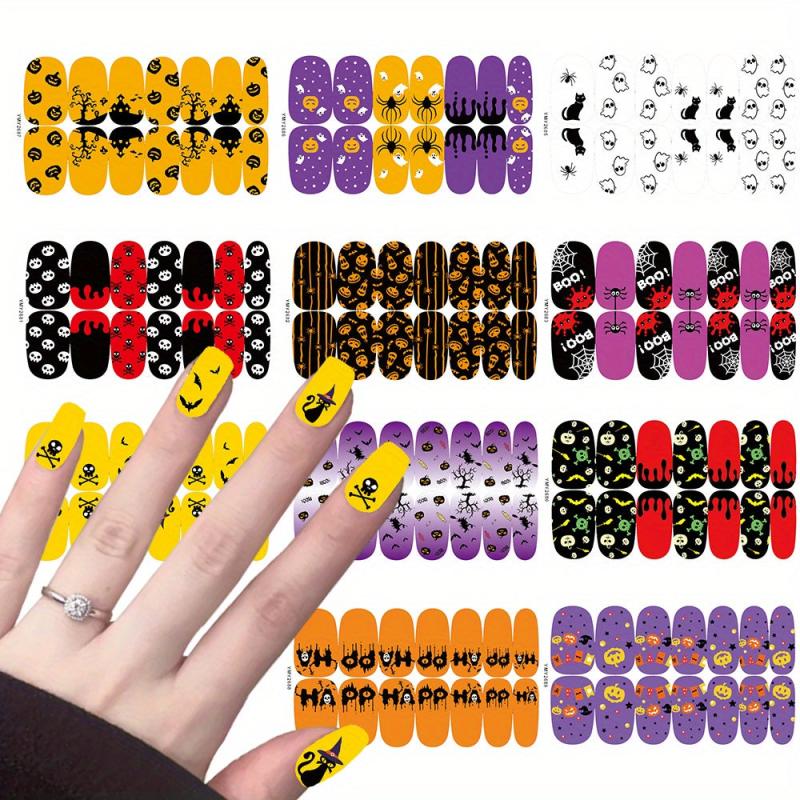 11 Sheets Halloween Nail Wraps Art Stickers Pumpkin Bat Ghost Spider Pattern